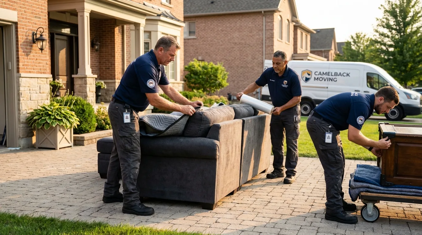Large estate moving crew wrapping furniture in Hemet, CA