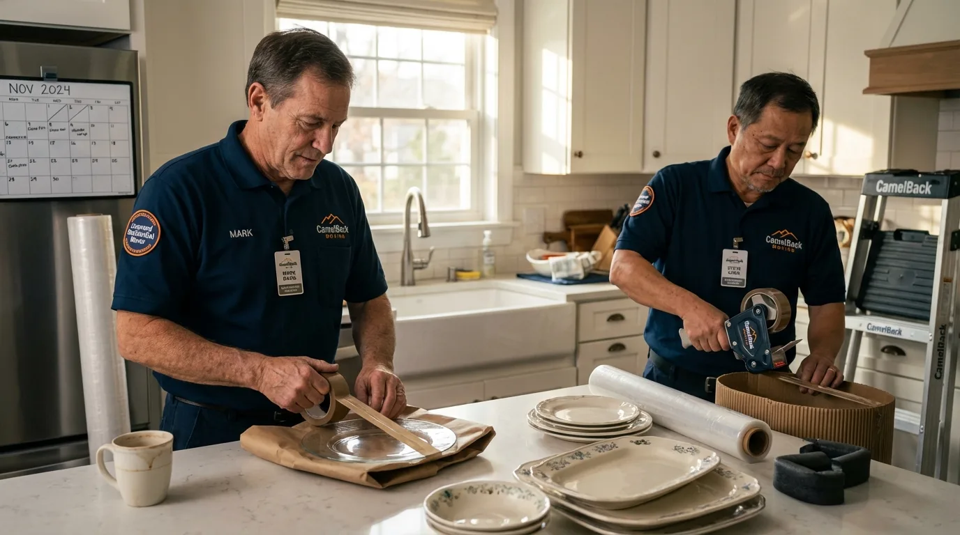 Professional crew packing kitchen dishware in Hemet, CA